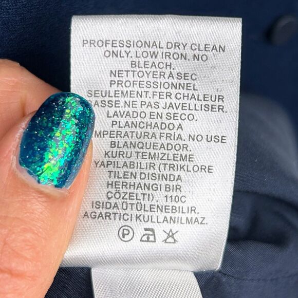 Tibi Structured Crepe Navy Blue Shift Dress Long Studded Sleeves Mini Cocktail 2 - Picture 13 of 14